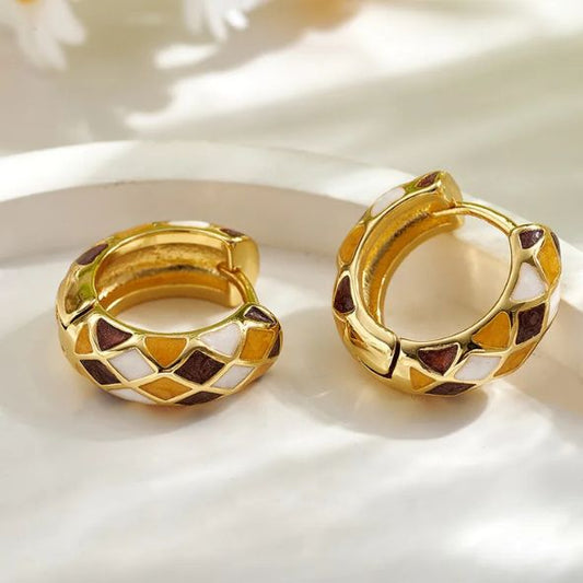 Enamel Mosaic Hoop Huggies Earrings