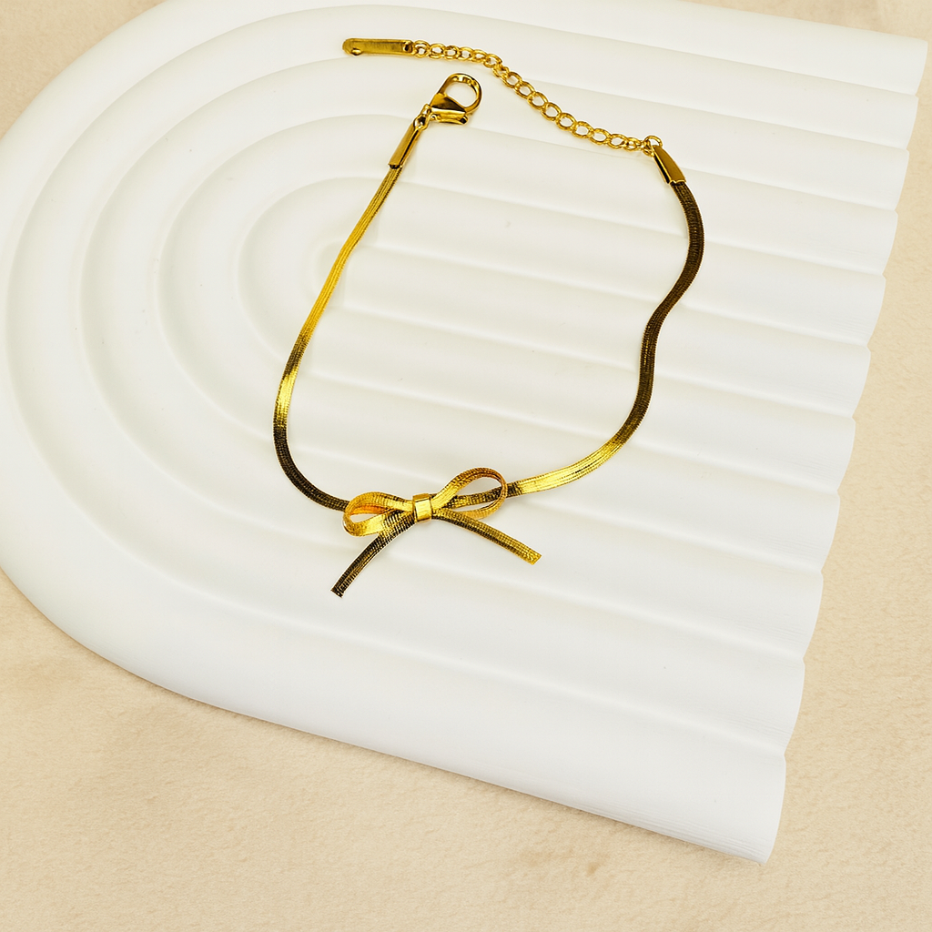Gold Bow Snake Chain Bracelet - Jewelry - 18k Gold Plated Waterproof Jewellery - Collection 9