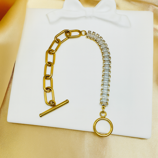 Gold Crystal Tennis Toggle Bracelet - Jewelry - 18k Gold Plated Waterproof Jewellery - Collection 9