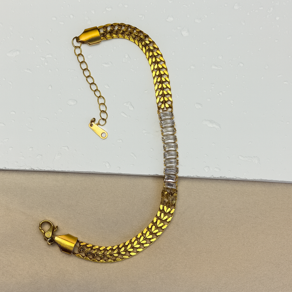 Gold Crystal Baguette Chain Bracelet - Jewelry - 18k Gold Plated Waterproof Jewellery - Collection 9