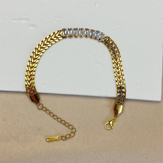 Gold Crystal Baguette Chain Bracelet - Jewelry - 18k Gold Plated Waterproof Jewellery - Collection 9