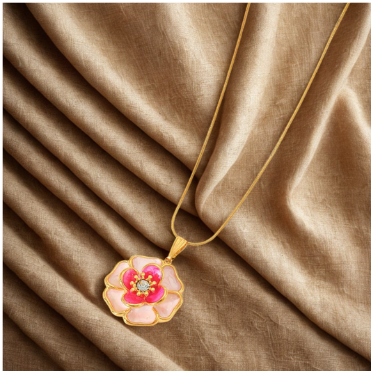Pink Flower Pendant Necklace - Jewelry - 18k Gold Plated Waterproof Jewellery - Collection 9