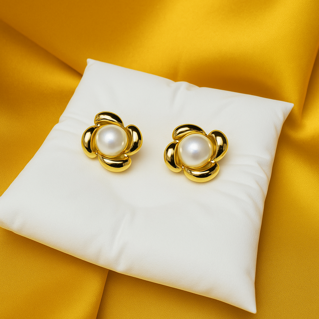 Gold Twisted Pearl Earrings - Earrings - 18k Gold Plated Waterproof Jewellery - Collection 9