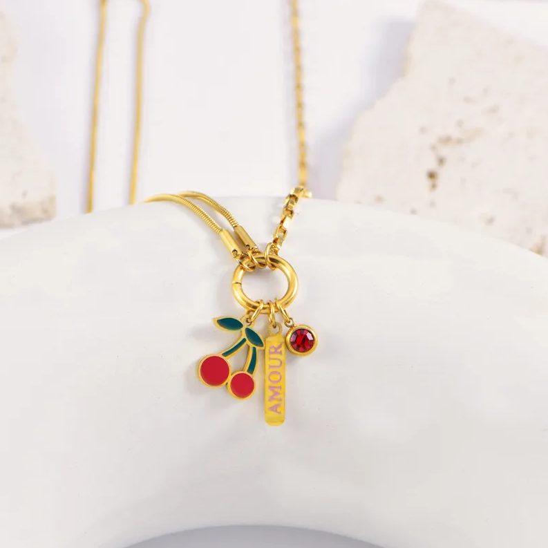 Cherry Amour Layered Necklace - Necklace - 18k Gold Plated Waterproof Jewellery - Collection 9