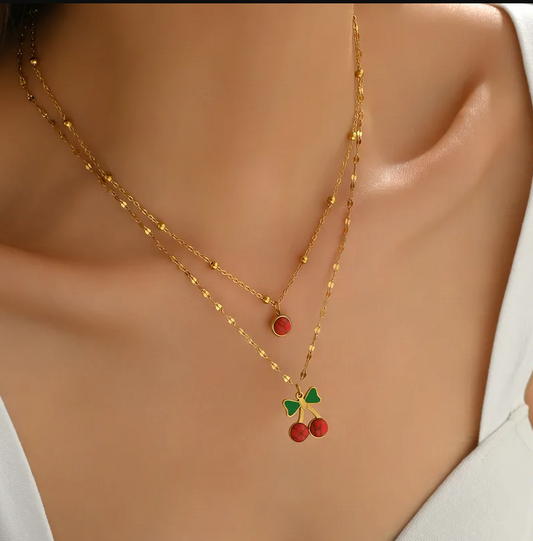 Cherry Bow Layered Necklace - Necklace - 18k Gold Plated Waterproof Jewellery - Collection 9