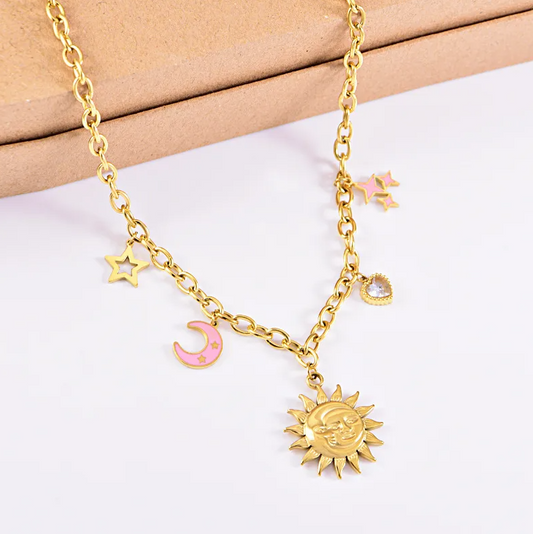 Sun Moon Star Charm Necklace - Necklace - 18k Gold Plated Waterproof Jewellery - Collection 9