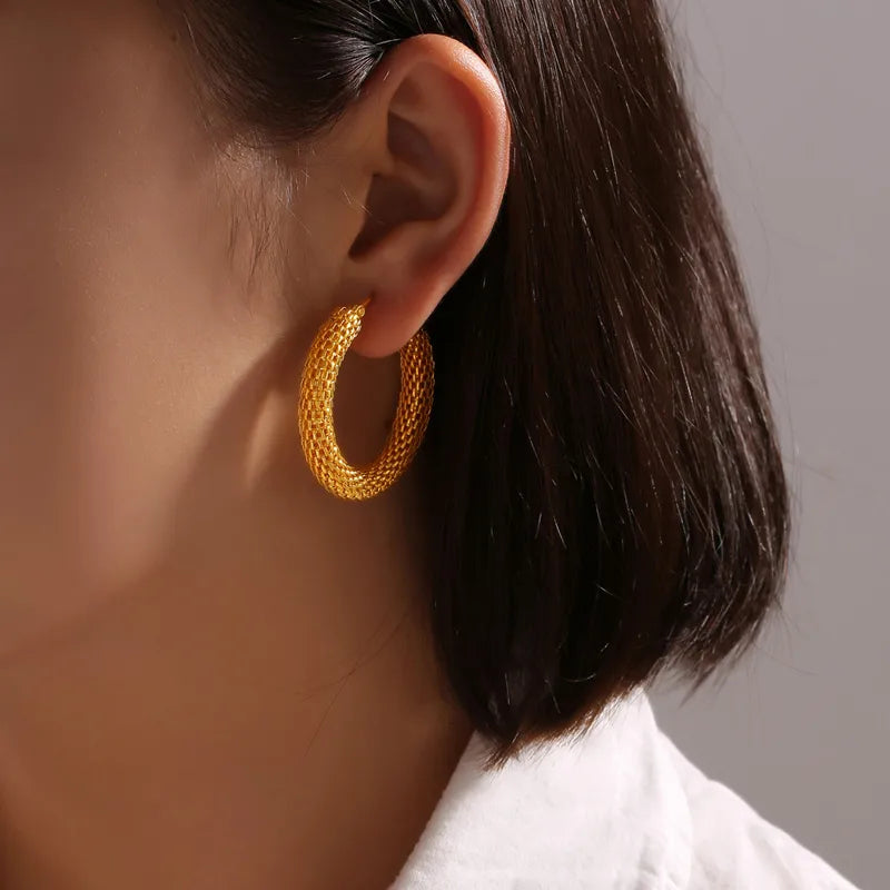 Gold Textured Hoop Earrings - hoop - 18k Gold Plated Waterproof Jewellery - Collection 9