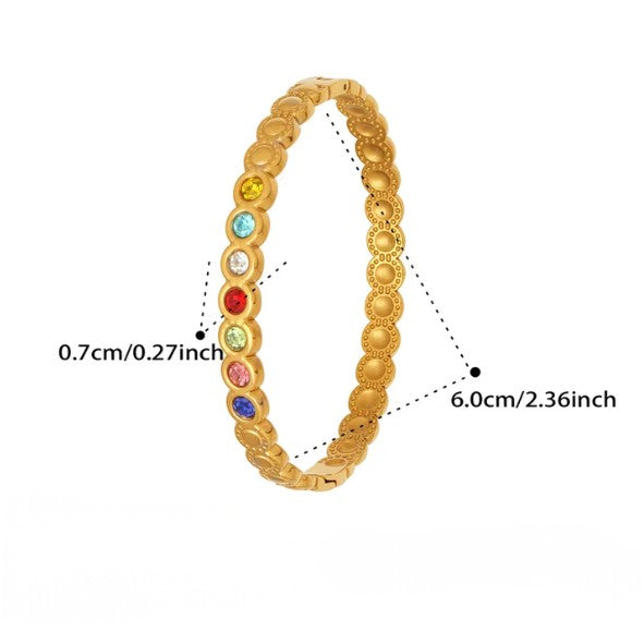 Gold Beaded Bangle with Zircon Stones - Bangle - 18k Gold Plated Waterproof Jewellery - Collection 9