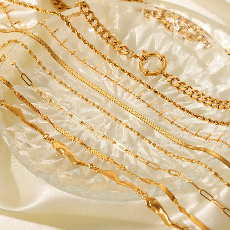 Gold Beaded Chain - Necklace - 18k Gold Plated Waterproof Jewellery - Collection 9