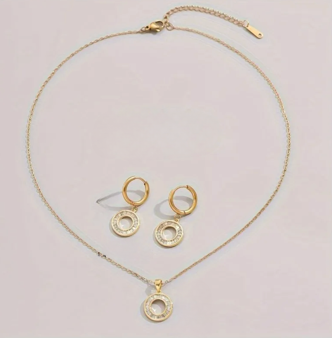 Gold Circle Crystal Jewellery Set - Jewellery Set - 18k Gold Plated Waterproof Jewellery - Collection 9