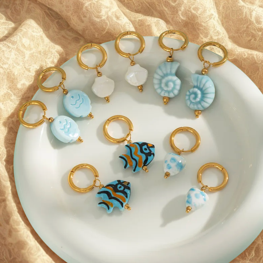 Blue Fish Charm Hoop Earrings - Jewelry - 18k Gold Plated Waterproof Jewellery - Collection 9