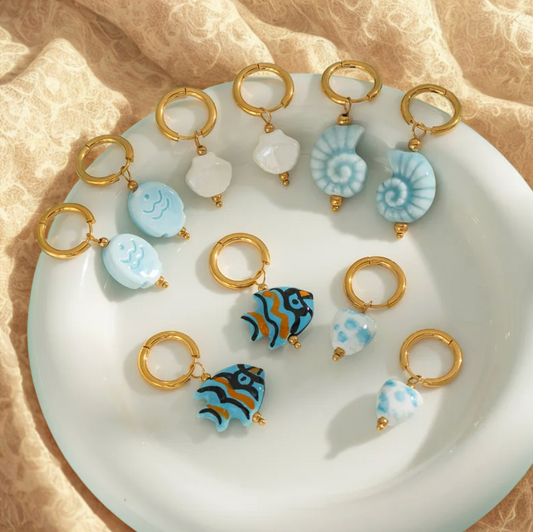 Blue Fish Charm Hoop Earrings - Jewelry - 18k Gold Plated Waterproof Jewellery - Collection 9