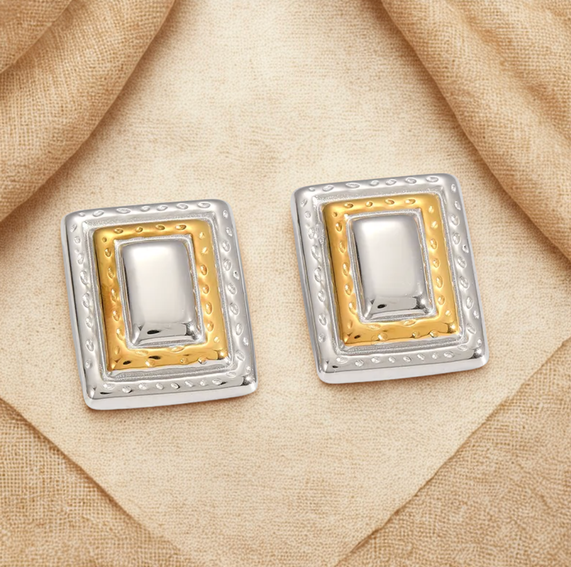 Vintage Rectangle Stud Earrings - Jewelry - 18k Gold Plated Waterproof Jewellery - Collection 9