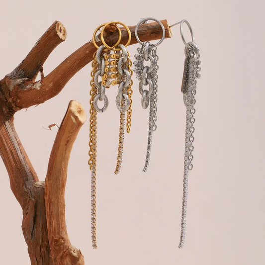 Gold Chain Tassel Hoop Earrings - Jewelry - 18k Gold Plated Waterproof Jewellery - Collection 9