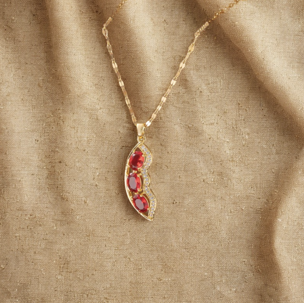 Gold Ruby Leaf Pendant Necklace - Jewelry - 18k Gold Plated Waterproof Jewellery - Collection 9