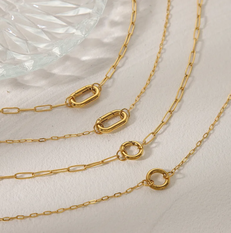 Gold Paperclip Chain Carabiner Necklace - Jewelry - 18k Gold Plated Waterproof Jewellery - Collection 9