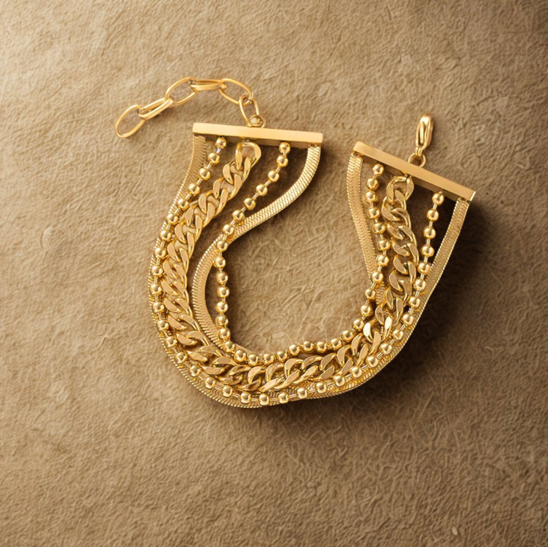 Gold Multi-Chain Layered Bracelet - Jewelry - 18k Gold Plated Waterproof Jewellery - Collection 9