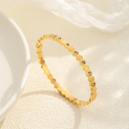Gold Crystal Hexagon Bangle Bracelet - Jewelry - 18k Gold Plated Waterproof Jewellery - Collection 9