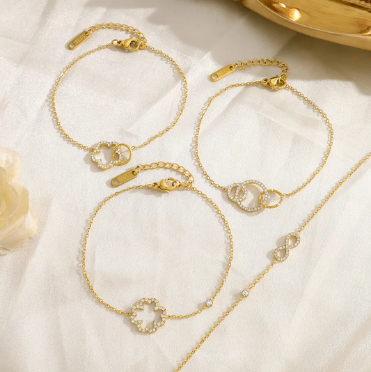 Gold Crystal Interlocked Circles Bracelet - Jewelry - 18k Gold Plated Waterproof Jewellery - Collection 9