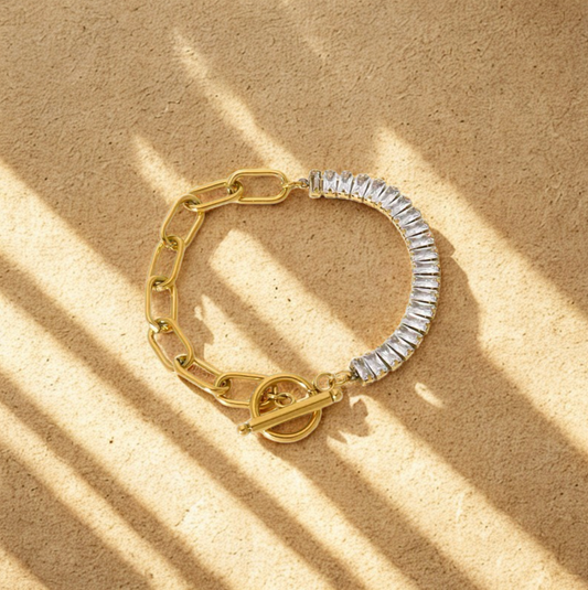 Gold Crystal Tennis Toggle Bracelet - Jewelry - 18k Gold Plated Waterproof Jewellery - Collection 9