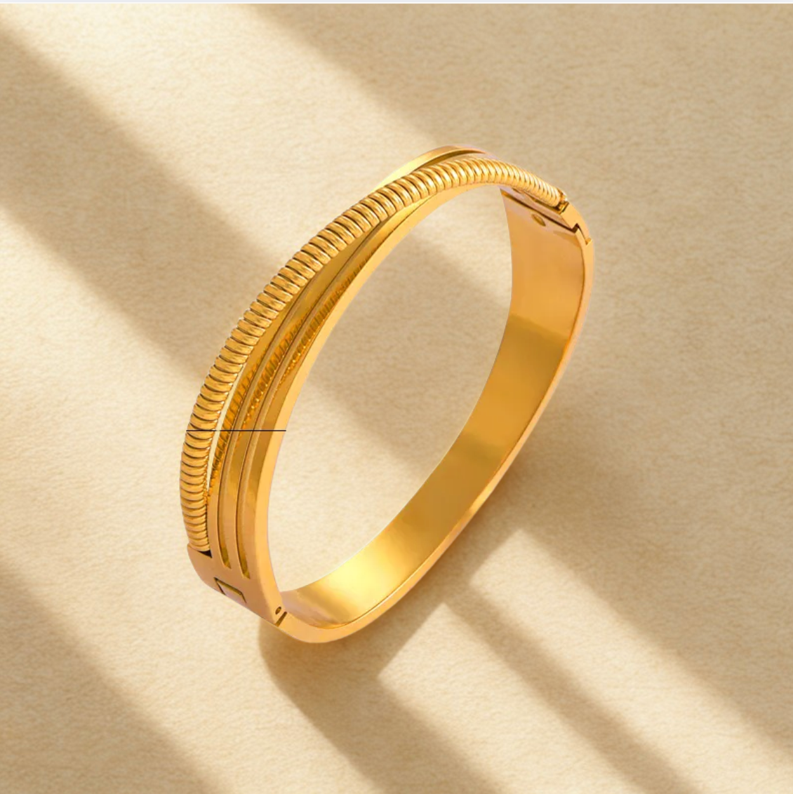 Gold Textured Hinged Bangle Bracelet - Jewelry - 18k Gold Plated Waterproof Jewellery - Collection 9