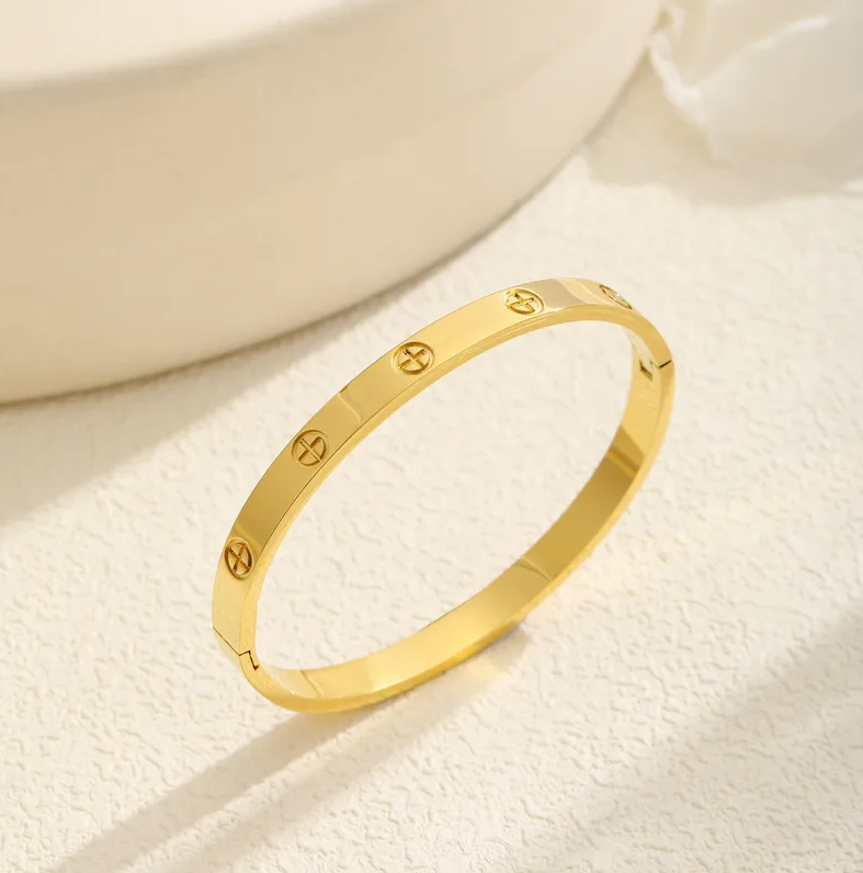 Gold Screw Detail Hinged Bangle Bracelet - Jewelry - 18k Gold Plated Waterproof Jewellery - Collection 9
