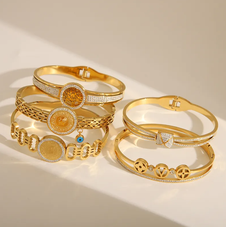 Gold Crystal Geometric Bangle - Jewelry - 18k Gold Plated Waterproof Jewellery - Collection 9