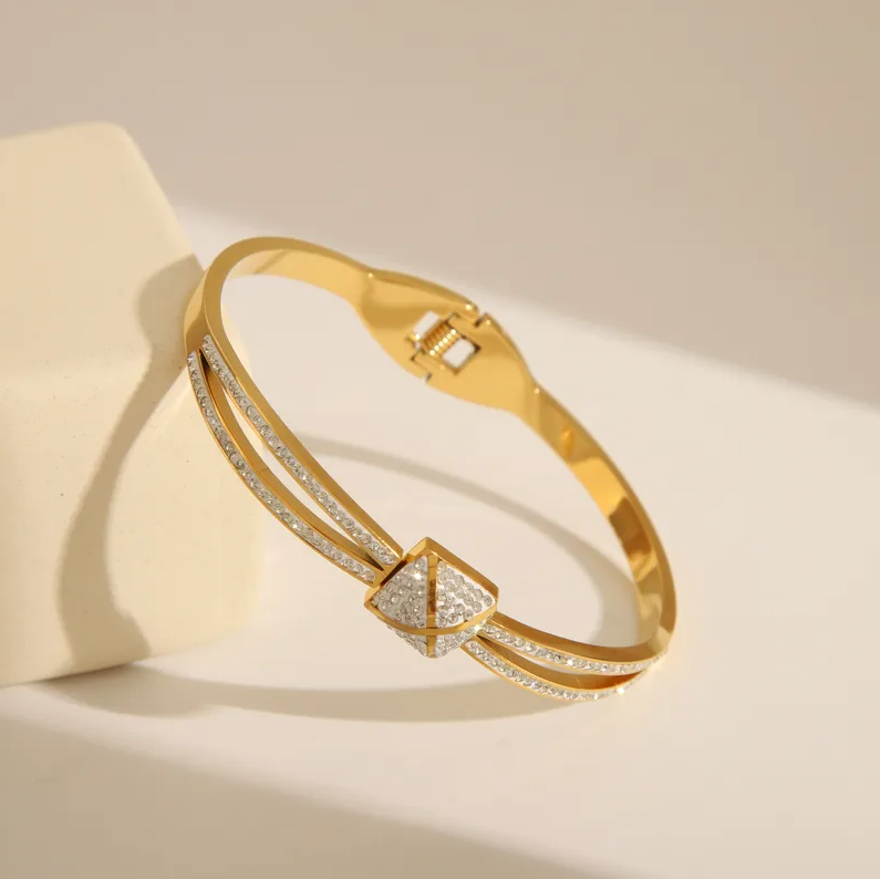 Gold Crystal Geometric Bangle - Jewelry - 18k Gold Plated Waterproof Jewellery - Collection 9