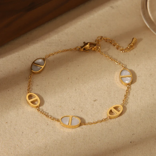 Gold Mother of Pearl Station Bracelet - Bracelet - 18k Gold Plated Waterproof Jewellery - Collection 9