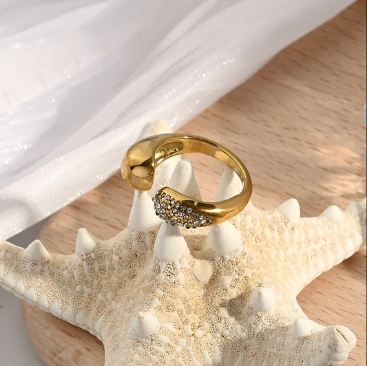 Gold Crystal Pave Dome Adjustable Ring - Jewelry - 18k Gold Plated Waterproof Jewellery - Collection 9