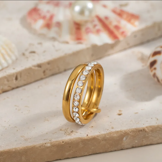 Gold Crystal Knot Ring Set - Jewelry - 18k Gold Plated Waterproof Jewellery - Collection 9