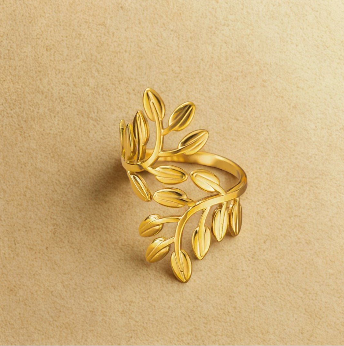 Gold Botanical Leaf Wrap Adjustable Ring - Jewelry - 18k Gold Plated Waterproof Jewellery - Collection 9
