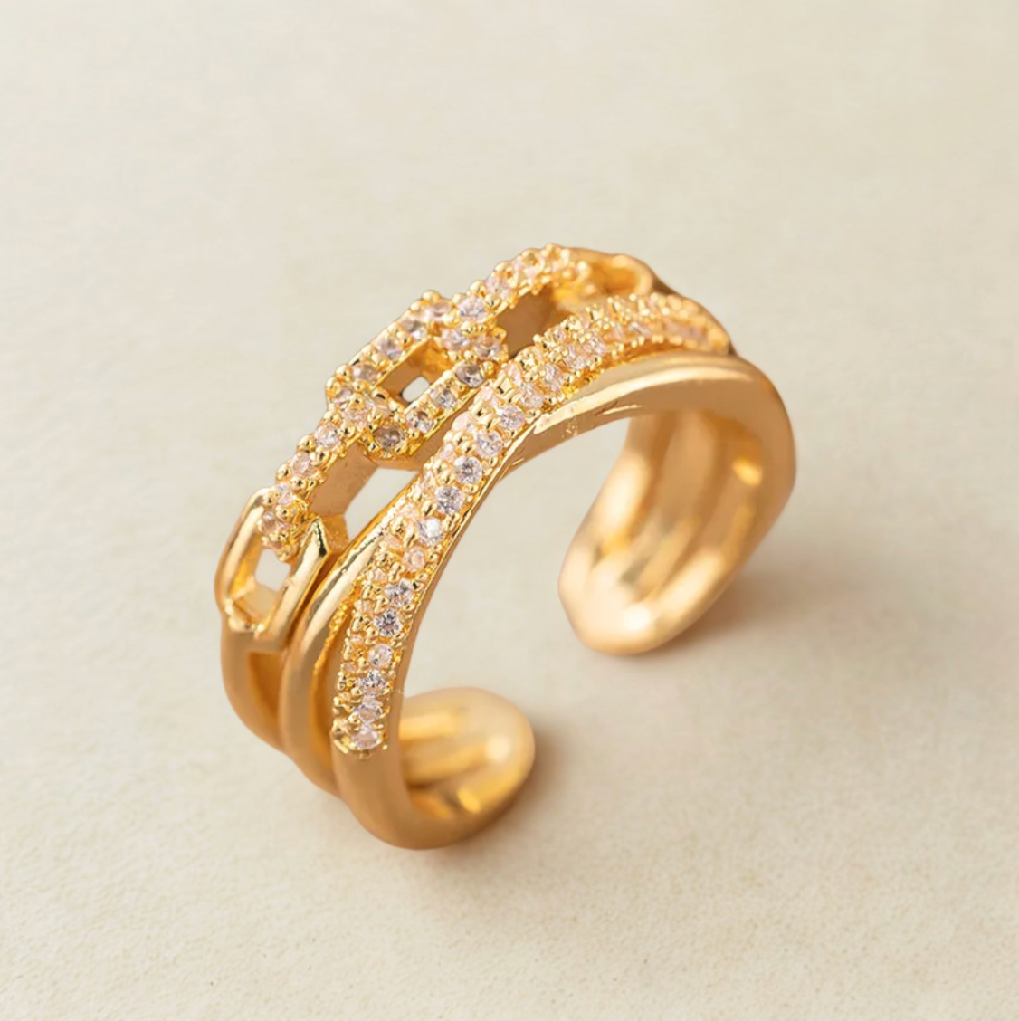 Gold Crystal Pave Multi-Layer Ring - Jewelry - 18k Gold Plated Waterproof Jewellery - Collection 9