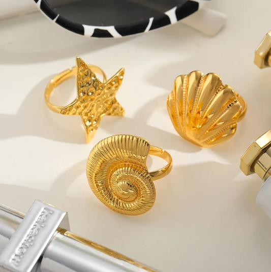 Gold Shell Ring - Jewelry - 18k Gold Plated Waterproof Jewellery - Collection 9