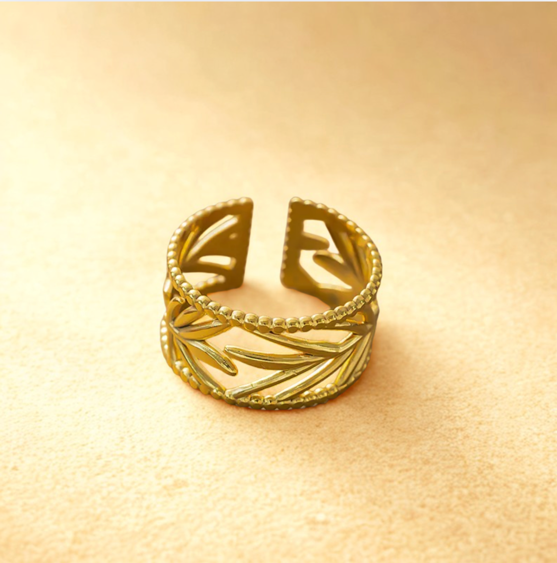 Gold Leaf Cutout Ring - Jewelry - 18k Gold Plated Waterproof Jewellery - Collection 9