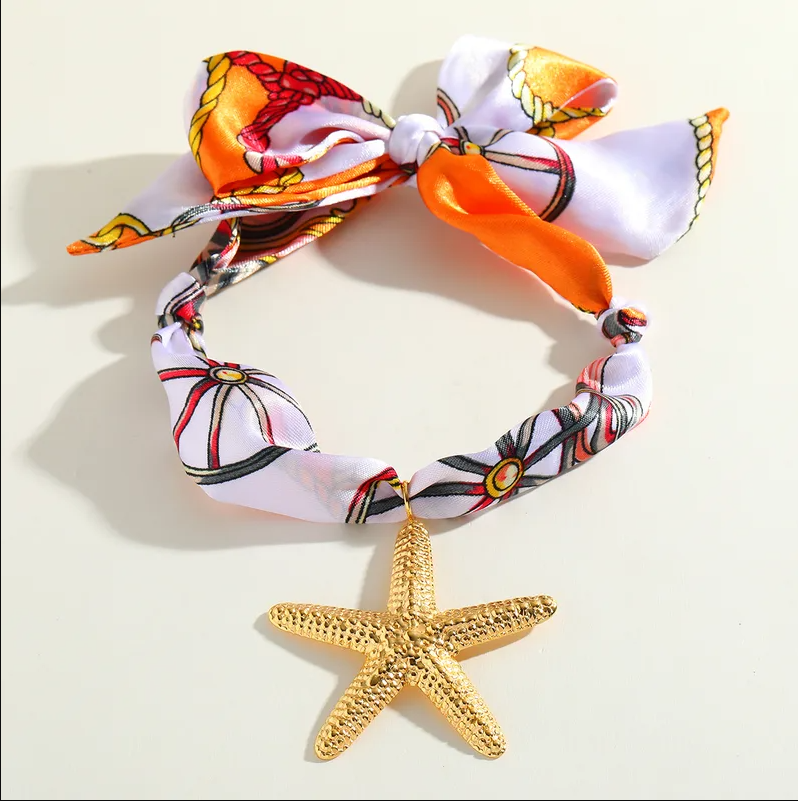 Orange Starfish Charm Scarf Necklace - Jewelry - 18k Gold Plated Waterproof Jewellery - Collection 9
