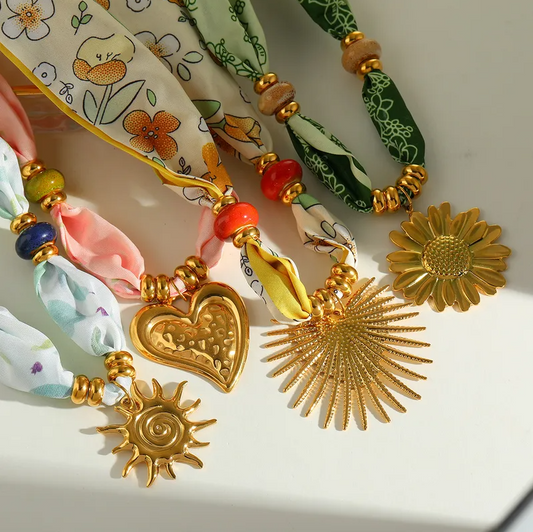 Yellow Sunburst Ceramic Bead Scarf Necklace - Jewelry - 18k Gold Plated Waterproof Jewellery - Collection 9