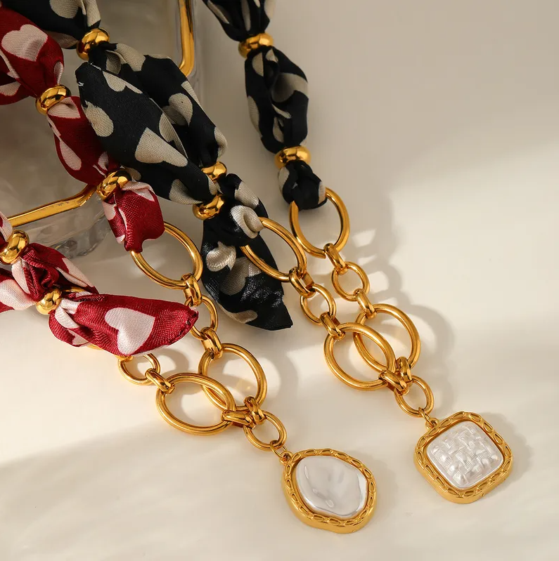 Black Pearl Square Chain Scarf Necklace - Jewelry - 18k Gold Plated Waterproof Jewellery - Collection 9