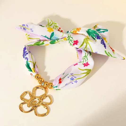 White Floral Gold Flower Scarf Necklace - Jewelry - 18k Gold Plated Waterproof Jewellery - Collection 9