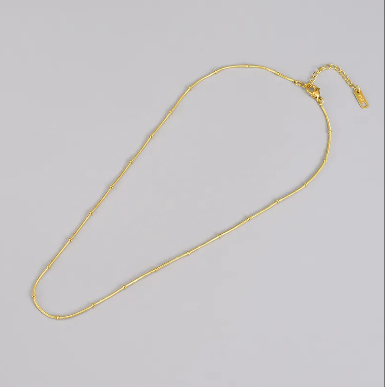 Gold Delicate Beaded Chain - Necklace - 18k Gold Plated Waterproof Jewellery - Collection 9