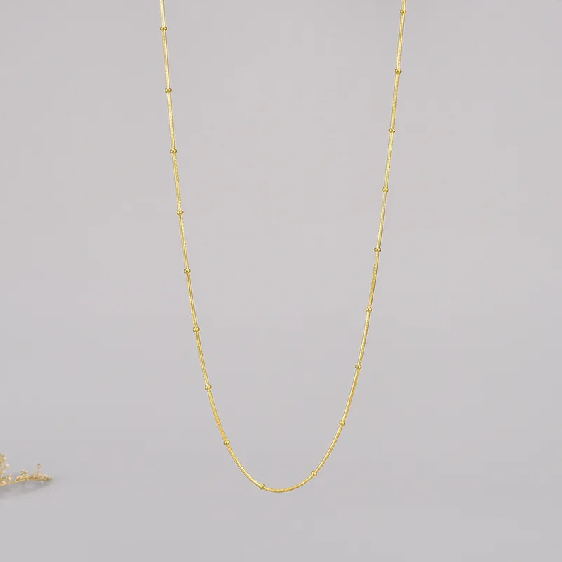 Gold Delicate Beaded Chain - Necklace - 18k Gold Plated Waterproof Jewellery - Collection 9