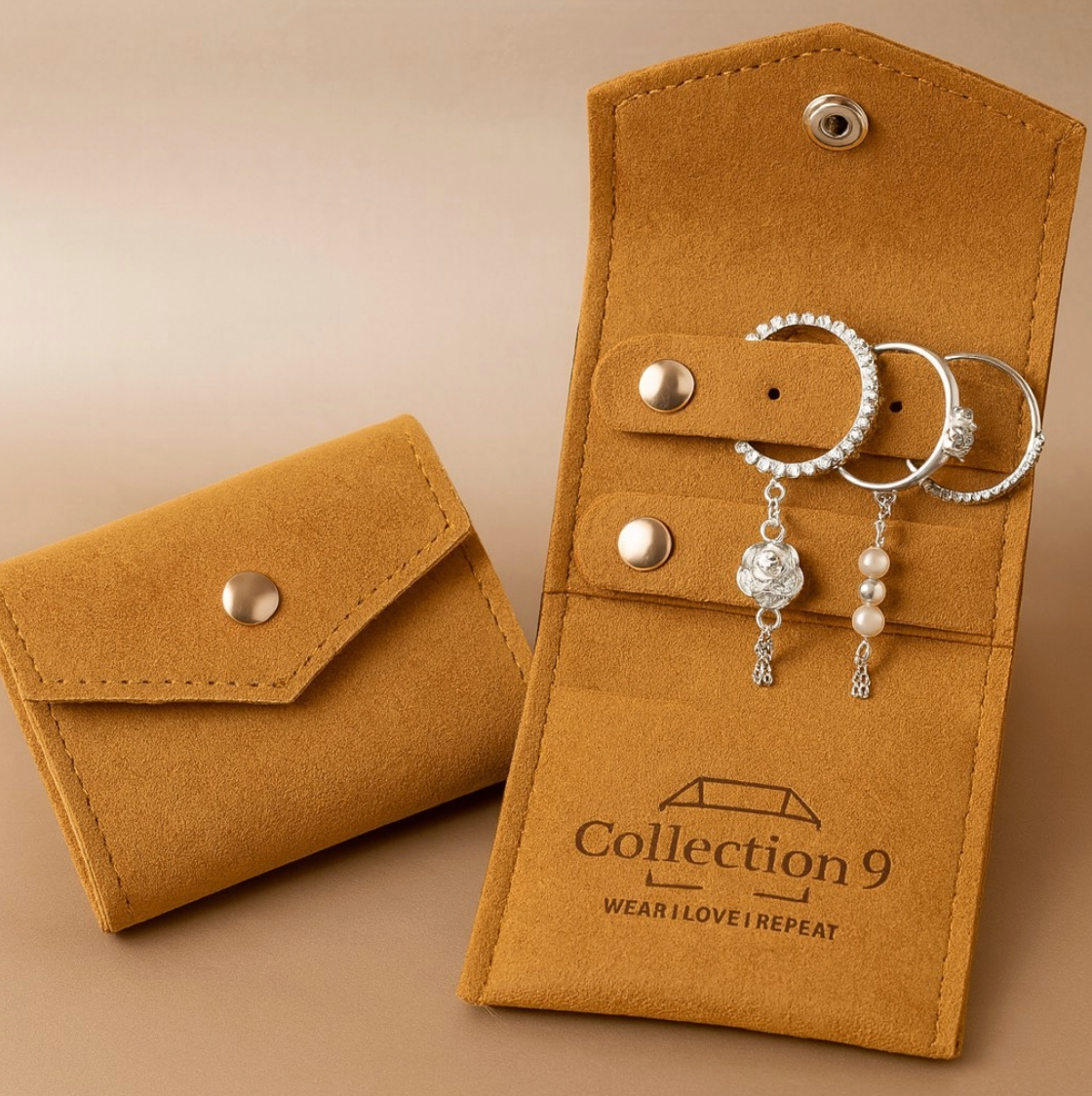 Golden Brown Mini Jewelry Roll Protection Pouch - Accessories - 18k Gold Plated Waterproof Jewellery - Collection 9