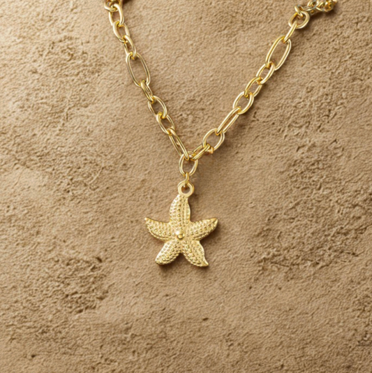 Gold Pearl Starfish Chain Link Necklace - Jewelry - 18k Gold Plated Waterproof Jewellery - Collection 9
