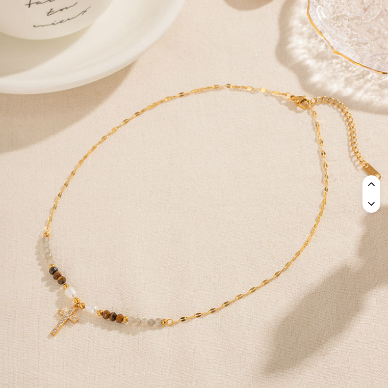 Crystal Cross Beaded Necklace - Jewelry - 18k Gold Plated Waterproof Jewellery - Collection 9