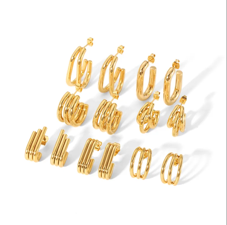 Golden Double Hoop Earrings - Earrings - 18k Gold Plated Waterproof Jewellery - Collection 9