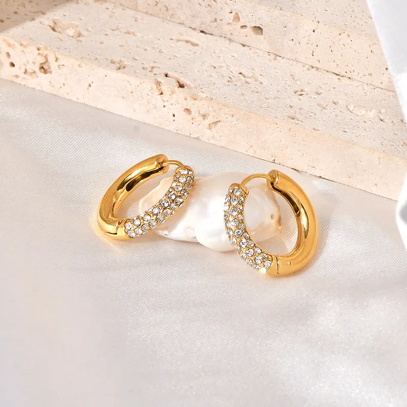 Golden Crystal Hoop Earrings - Earrings - 18k Gold Plated Waterproof Jewellery - Collection 9