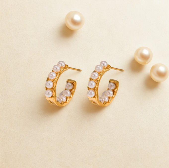 Golden Pearl Mini Hoop Earrings - Earrings - 18k Gold Plated Waterproof Jewellery - Collection 9