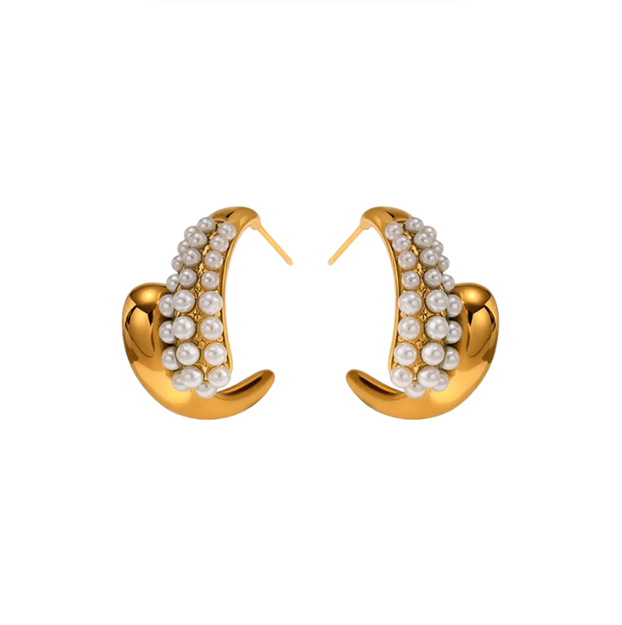 Golden Pearl Chunky Hoop Earrings - Earrings - 18k Gold Plated Waterproof Jewellery - Collection 9