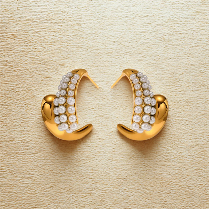 Golden Pearl Chunky Hoop Earrings - Earrings - 18k Gold Plated Waterproof Jewellery - Collection 9