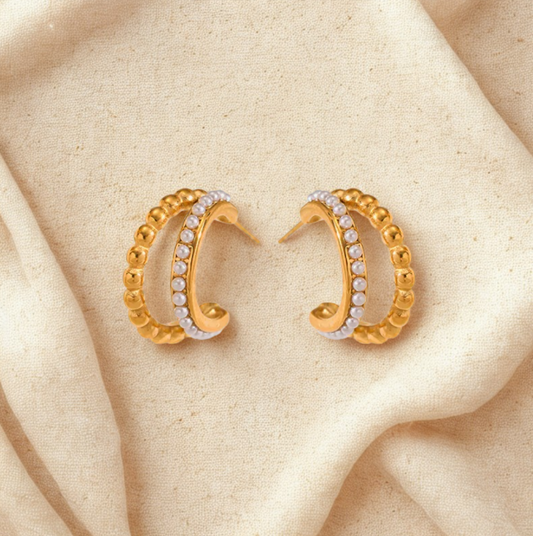 Golden Pearl Double Hoop Earrings - Earrings - 18k Gold Plated Waterproof Jewellery - Collection 9